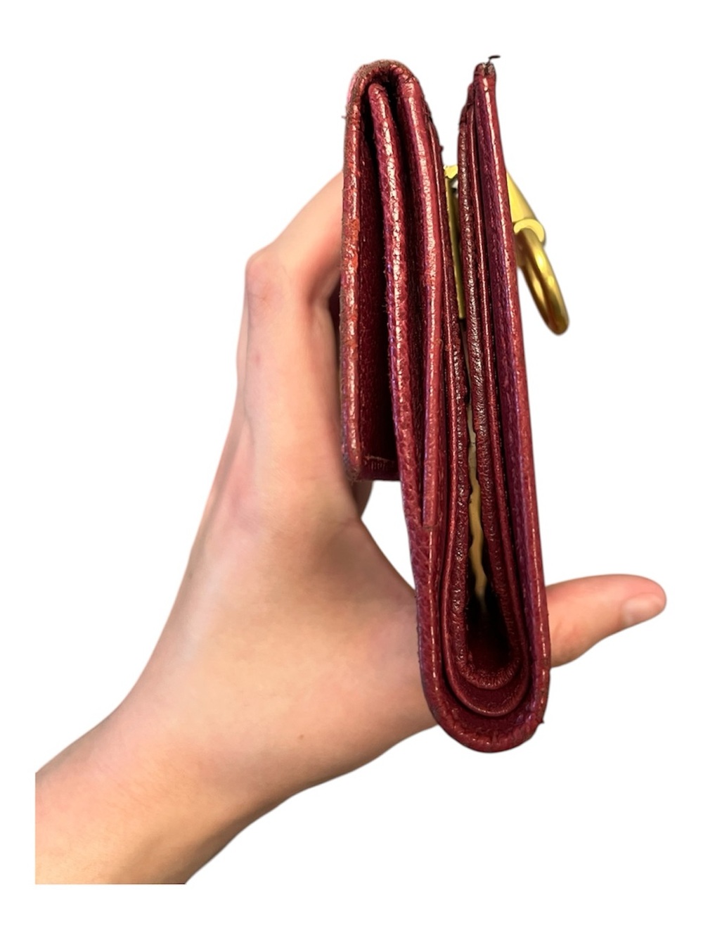 Gucci Vintage GG Canvas Horsebit Ring Trifold Wallet Burgundy Red - Picture 10 of 11